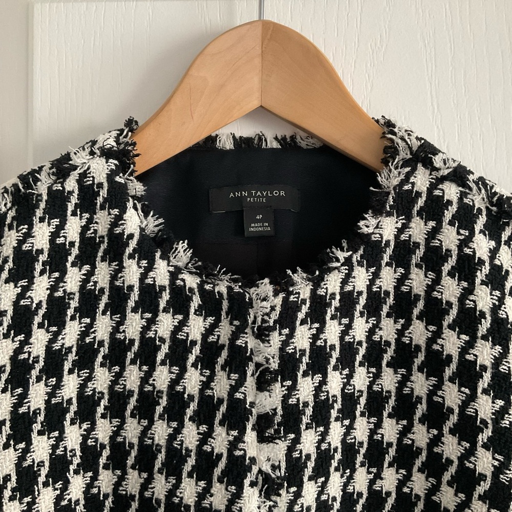 Ann Taylor Petite Black & White Houndstooth Tweed Jacket, top, blazer, size 4P
